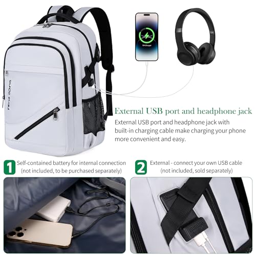 FENGDONG Durable Waterproof Travel Laptop Backpack 17.3 inch,Large College Backpack Bookbag for Men & Women Business Backpack with USB Charging Port and Headset Port Silver Black - color: A4-silver Gray