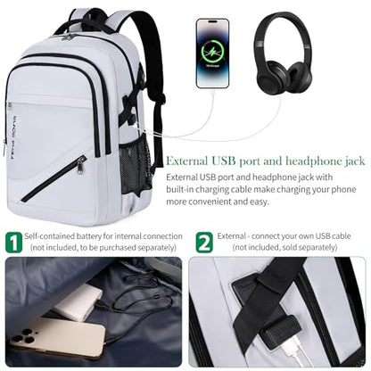 FENGDONG Durable Waterproof Travel Laptop Backpack 17.3 inch,Large College Backpack Bookbag for Men & Women Business Backpack with USB Charging Port and Headset Port Silver Black - color: A4-silver Gray