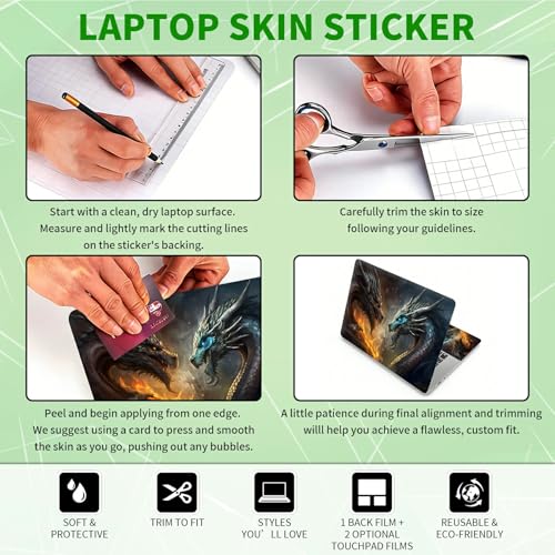 Laptop Skin Sticker Decal, Universal Protective Cover Fit 12 13 14 15.6 Inch Notebook, Reusable Water-Resistant Vinyl Decal w/ 2 Wrist Pads for Business Travel Office, Dragon Flame - color: Dragon Flame