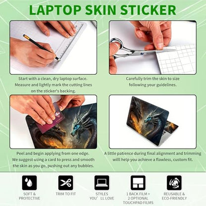 Laptop Skin Sticker Decal, Universal Protective Cover Fit 12 13 14 15.6 Inch Notebook, Reusable Water-Resistant Vinyl Decal w/ 2 Wrist Pads for Business Travel Office, Dragon Flame - color: Dragon Flame
