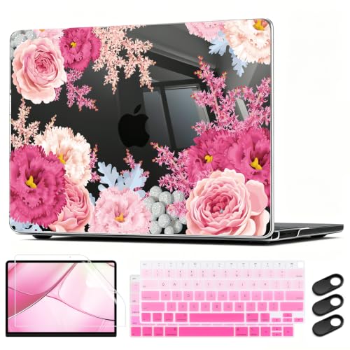 CISSOOK Compatible with MacBook Air 13 inch Case 2021 2020 2019 2018 | A2337 A2179 A1932, 4in1 Set Cute Hard Shell Case Keyboard Cover for MacBook Air 13 inch M1 Pink, Gorgeous Flowers - color: Gorgeous flowers