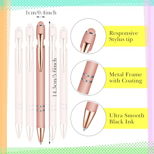 Zonon 38 Pieces Rubberized Ballpoint Pen with Stylus Tip Stylish Metal Pen Capacitive Styli with Soft Rubberized Grip, Black Ink for Most Devices(Rose Gold) - color: Rose Gold