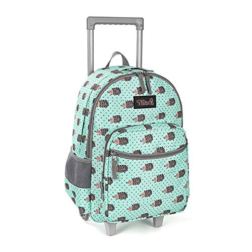 Tilami Rolling Backpack 18 inch Double Handle Wheeled Boys Girls Travel School Children Luggage Toddler Trip - color: Hedgehog Green