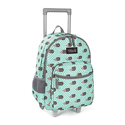 Tilami Rolling Backpack 18 inch Double Handle Wheeled Boys Girls Travel School Children Luggage Toddler Trip - color: Hedgehog Green