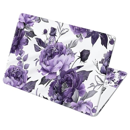 Universal Laptop Skin Sticker with 2 Wrist Pad Decals, 3-Piece Removable Vinyl Laptop Cover, Purple Roses Waterproof Anti-Scratch, Easy-Trim Fit for 13.3" 14" 15.6" Laptops - color: Purple Roses