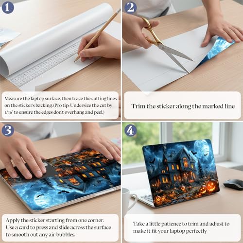 Universal Laptop Skin Sticker Decal,15.6 Inch Laptop Vinyl Cover for 13" 14" 15.6" Laptop,Scratch-Resistant Waterproof Protector Wrap,Reusable with Wrist Pads,Pumpkin Haunted Mansion - color: Pumpkin Haunted Mansion