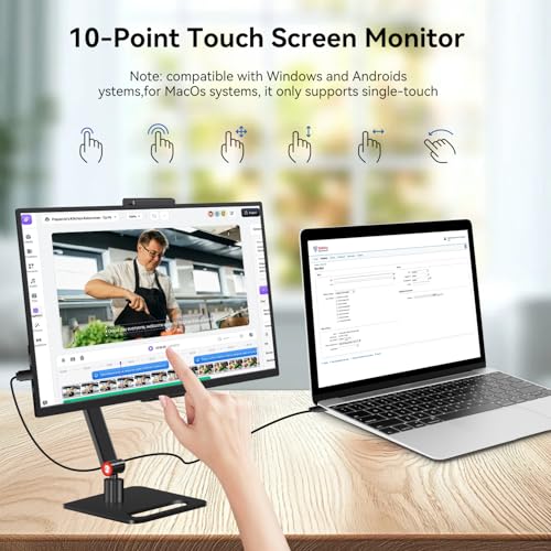 14 Inch Touchscreen Portable Monitor with Stand, 1920x1200 IPS HDR Ultra Slim USB-C HDMI External Display for Laptop Phone Switch