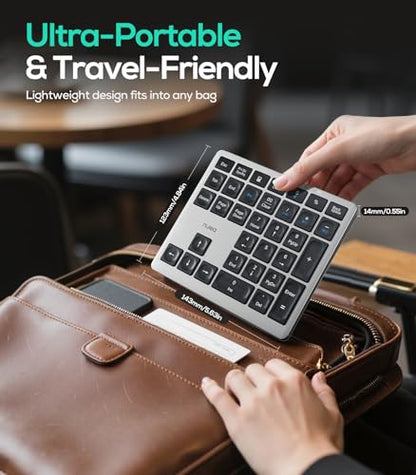 Nulea Wireless Number Pad Bluetooth 5.0 & 2.4G Portable Numeric Keyboard, USB-C Rechargeable, 34-Keys Bluetooth Keyboard for Data Entry, Compatible for Laptop, Mac, iMac, Tablet, PC Desktop | 34 Key Numeric Keypad with USB-C Charging, Portable Slim Design