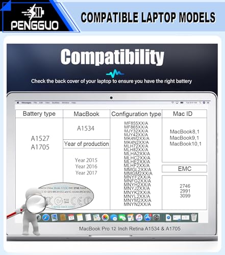 Battery for MacBook 12 Inch Retina A1534 A1705 (Early 2015, Early 2016, Mid 2017), Laptop Battery Replacement Model A1527 A1705 Battery EMC 2746 2991 3099 (Upgraded 6.2 Versions)