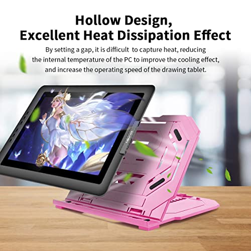 Drawing Tablet Stand, Laptop Foldable Stand for Tablet Display, 9 Levels Adjustable Angles with a Built-in Phone Holder, for 12-17 inch Drawing Tablet, Smartphones - color: Pink