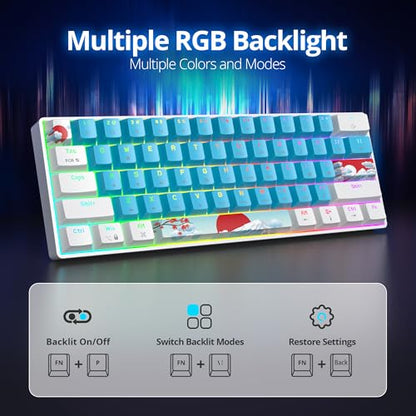 60% Mechanical Keyboard - Compact 60% Gaming Keyboard, RGB Backlit, 61 Keys, USB Wired for Windows Mac Laptop PC (61 Blue/Blue Switches) - color: 61 Blue/Blue Switch