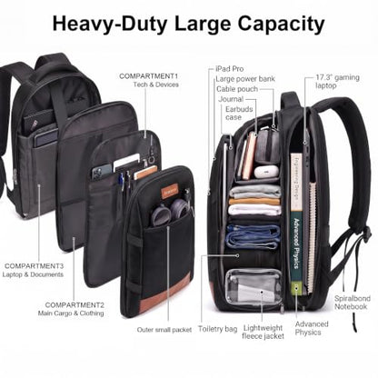 Business Laptop Backpack 17.3 Inch, Water Resistant Travel Computer Bag with Luggage Strap, Anti-Theft Work Backpack for Women & Men, Airline Approved Carry-On for Office College & Commute - color: Black