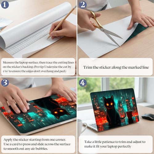 Universal Laptop Skin Sticker Decal,15.6 Inch Laptop Vinyl Cover for 13" 14" 15.6" Laptop,Scratch-Resistant Waterproof Protector Wrap,Reusable with Wrist Pads,Cyberpunk Cat Red Cup - color: Cyberpunk Cat Red Cup