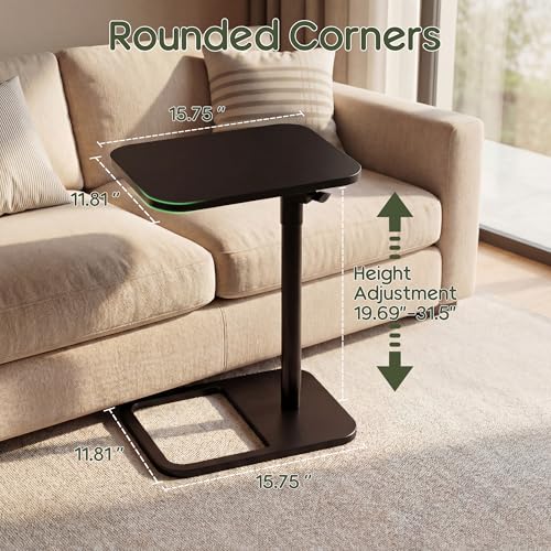 YUHFERA Couch Table, 360° Swivel Adjustable TV Tray for Small Spaces, Black | Height-adjustable sofa side table slides under seating for eating, reading, laptop work, and everyday essentials - color: Black