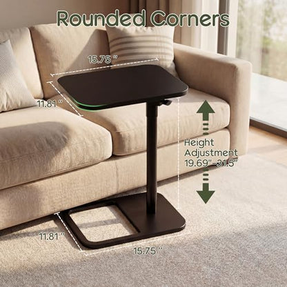 YUHFERA Couch Table, 360° Swivel Adjustable TV Tray for Small Spaces, Black | Height-adjustable sofa side table slides under seating for eating, reading, laptop work, and everyday essentials - color: Black