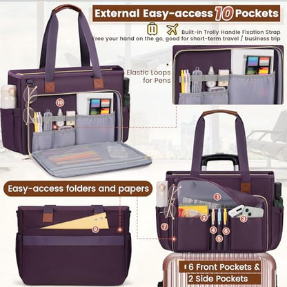 RAINSMORE Teacher Tote Bag 15.6 inch Laptop Bag for Women Work Bags Nurse Bag Lightweight Laptop Tote Computer Briefcase - color: Deep Purple