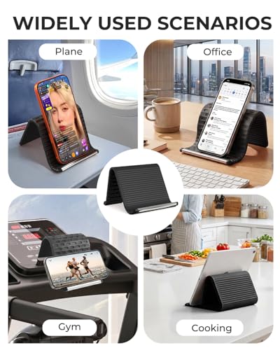 2026 Airplane Phone Holder, Flexible Silicone Portable Phone Stand | Foldable for Desk Bed Office, Travel Essentials Hands Free Mount for iPhone Tablet Laptop,Anti-Slip & Scratch-Resistant - color: Black