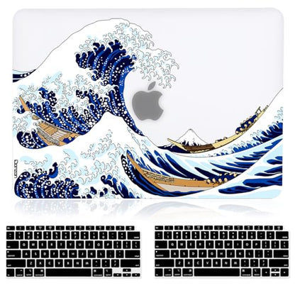 Case for MacBook Air 13 inch M1 A2337 A2179 A1932 2022-2018 Release, 3D Effect Matte Clear See Through Hard Cover&Keyboard Cover Compatible Air 13.3 with Retina Display Touch ID, Great Wave - color: Blue Clear