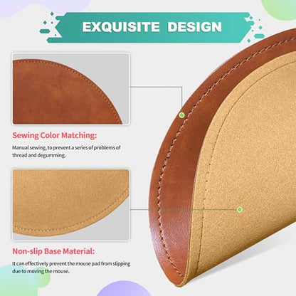 Mouse Pad，Round Mouse Pad，PU Mouse Pad，Leather Mouse Pad with Stitched Edge Micro-Fiber Base with Non-Slip Waterproof，Mouse Pad for Computers，Laptop，9 x 9 Inch (Caramel Brown) - color: Caramel Brown, size: 9L x 9W inches