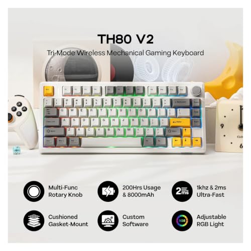 TH80 V2 75% ANSI US Layout Gasket Tri-Mode Wireless Mechanical Gaming Keyboard with 8000mAh Battey & RGB Backlight(EPO Creamy Jade,White) - color: White, size: Epo Creamy Jade