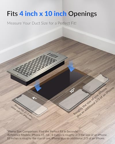 Howeall 4" x 10 inch Quiet Register Booster Fan - Upgrade Smart Register Vent with Remote Control and Dual Intelligent Thermostat Control - Heating Cooling Vent Fan Booster,Satin Nickel - color: Satin Nickel, size: 4" x 10"