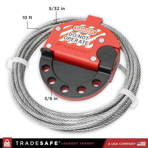 TRADESAFE Lockout Tagout Adjustable Cable Lock - 10 ft Steel Cable Lock | Uv-resistant Pvc-coated Steel Cable, Non-conductive Nylon Body, Secures With Up To 5 Loto Padlocks - style: 10 ft