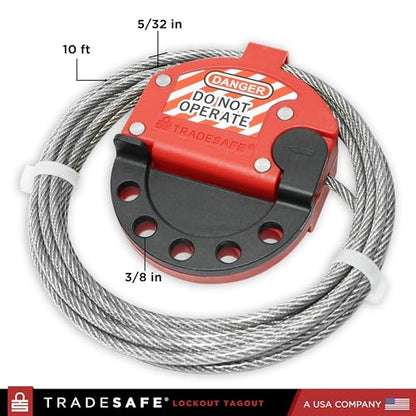 TRADESAFE Lockout Tagout Adjustable Cable Lock - 10 ft Steel Cable Lock | Uv-resistant Pvc-coated Steel Cable, Non-conductive Nylon Body, Secures With Up To 5 Loto Padlocks - style: 10 ft