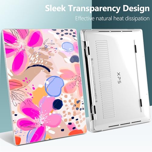 Batianda Blush Pink Stamens Case for Dell XPS 13 Laptop 2024 2025 | Fits Model 9340/9345/9350 13.4" Display, Lightweight Slim Hard Shell Protection for Women, Students and Floral Lovers - color: Pink stamens