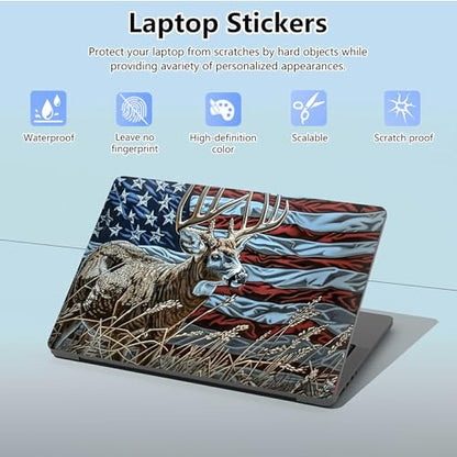 Universal Laptop Skin Sticker with 2 Wrist Pad Skins, Waterproof Scratch Resistant Vinyl Laptop Cover Decal, Cut to Fit for 11–15.6 Inch MacBook HP Dell Lenovo, Deer Flag - color: Deer Flag