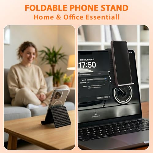 2026 Portable Foldable Silicone Cell Phone Stand, Flexible Folding Aluminum Phone Holder for Phone, Tablet and Laptop, Adjustable Universal Anti-Slip Desktop Mount for Home, Office and Travel (Black) - color: Black