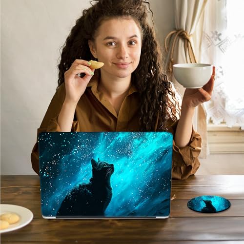 Laptop Skin Sticker Decal 15.6 Inch,12 13 13.3 14 15 15.6 in Laptop Netbook Skins for Notebook,Art Decal Removable Waterproof Scratch Resistant,Universal Vinyl Cover,Blue Glitter Sky Cat - color: Blue Glitter Sky Cat