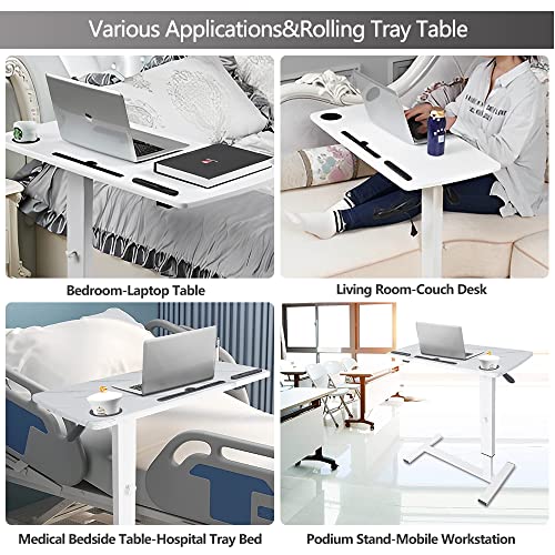 BeGyoku Overbed Table,Hospital Bed Table,Pneumatic Bed Tables Adjustable Over The Bed with Hidden Wheels&USB Port,Mobile Laptop Table Cart and Rolling Bedside Table with Tray Hospital Home Use-White - color: White-32" L X 16" W