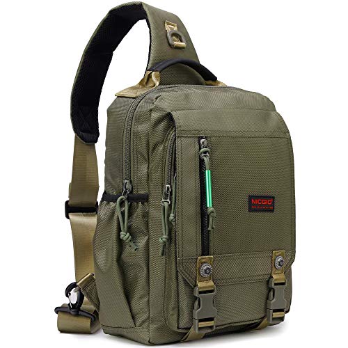 NICGID Sling Bags Chest Shoulder Backpacks, Laptop Backpack Crossbody Messenger Bag Travel Outdoor Men Women - color: Army Green-2483, size: 13.3 inch