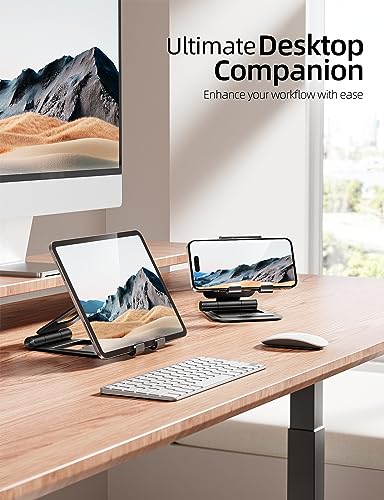 Nulaxy Dual Adjustable Foldable iPad Stand, Full Aluminum, Stable Support | Desktop Tablet Holder, Tablet Accessories for Office Kindle Compatible with All Mobile Devices, Ipads and Phones - color: A-Black