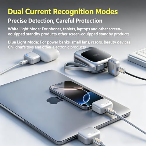 Smart Auto Disconnect Charger with USB-C Cable, 140W Auto Shut Off Phone Charger, PD3.1 Passthrough, Dual-Mode, Full Charge Disconnector for Phones, Laptops and Tablets and More