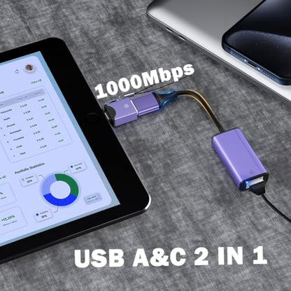 USB C to Ethernet Adapter, USB 3.0 & USB-C to RJ45 Network Adapter