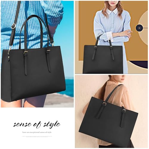 NUBILY Laptop Bag for Women 15.6" Computer Tote Bag Handbag Shoulder Bag | Waterproof Lightweight Leather Large Capacity Work Bag Business Office Briefcase Detachable Strap Satchel - color: Black
