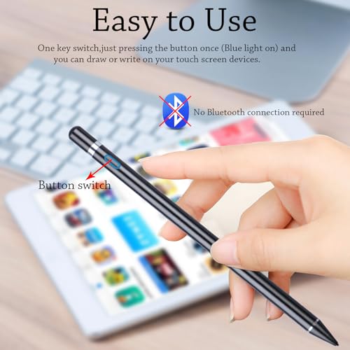 Stylus Pens Compatible for iOS&Android Touch Screens, iPad Pencil with Dual Touch Function, Fine Point Rechargeable Stylus Pen for iPad/Android/iPhone/Cellphone/Tablet Pen/Nintendo Switch 2 - Black - color: Black Pen with Two Cap