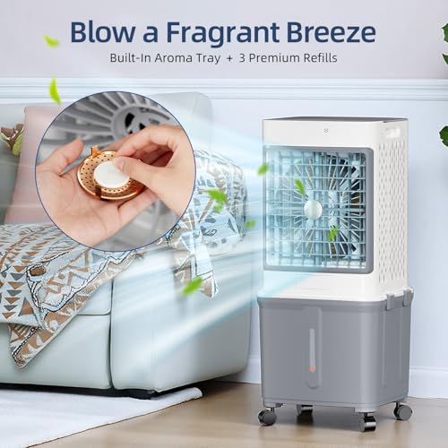 Upgraded Protable Evaporative Cooler 8.8 Gallon Cooler with Detachable Tank | Swamp Cooler with 120° Oscillation, 7-Hour Timer, Remote Control, Detachable Tank, Easy Clean for Bedroom Garage
