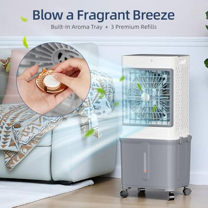 Upgraded Protable Evaporative Cooler 8.8 Gallon Cooler with Detachable Tank | Swamp Cooler with 120° Oscillation, 7-Hour Timer, Remote Control, Detachable Tank, Easy Clean for Bedroom Garage