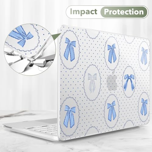 Compatible with MacBook Neo 13 inch (2026 Release A3404) (A18 Pro) with Liquid Retina Display, Printed Slim Protective Case with Screen Protector & Keybaord Cover, Blue Bow&Polkadot - color: Blue Bow&Polkadot
