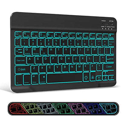 XIWMIX Ultra-Slim Wireless Bluetooth Keyboard - 7 Colors Backlit Universal Rechargeable Keyboard Compatible with iPad Pro/iPad Air/iPad 9.7/iPad 10.2/iPad mini and Other iOS Android Windows Devices - color: Black