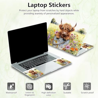 Laptop Skin Sticker Decal, Universal Reusable Vinyl Laptop Cover for 12" 13" 13.3" 14" 15" 15.4" 15.6" Notebook PC, Reusable Waterproof Scratch-Resistant with 2 Wrist Pads,Cute Highland Cow - color: Cute Highland Cow