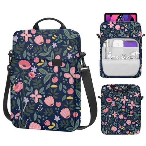 MoKo 9-11 Inch Tablet Sleeve Bag Handle Carrying Case with Shoulder Strap | Fits iPad Pro 11-inch M5, iPadAir 11-inch M3, iPad 10th 10.9, iPad 9/8/7 10.2 and Tab S8/S9 11, Floral Indigo - color: Floral Indigo, size: 9-11 inch