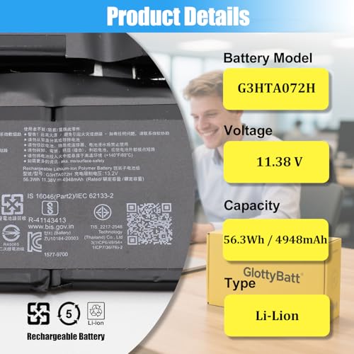 G3HTA072H Battery Replacement for Microsoft Surface Laptop Studio 1964 14.4" Series Laptop Battery G3HTA071H 56.3Wh