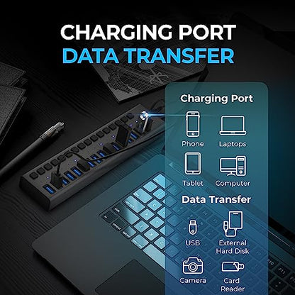 SABRENT 16-Port USB 3.0 Data Hub & Charger, 90W (HB-PU16) | Individual power switches; 90W high-power output; charge and sync multiple devices; powered usb hub