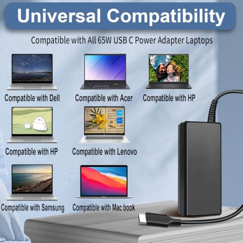 65W USB C Laptop Charger Replacement for Dell Laptop/Computer/Chromebook | and All 65 Watt/45W USB Type C Power Adapter