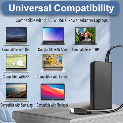65W USB C Laptop Charger Replacement for Dell Laptop/Computer/Chromebook | and All 65 Watt/45W USB Type C Power Adapter