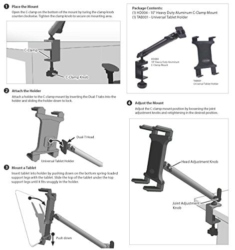 ARKON Mounts Heavy-Duty Tablet Clamp Mount for Desks or Treadmills | Universal Tablet Holder | Strong C-Clamp | Compatible with iPad, Samsung, Google, Huawei, Nokia, and more | TAB804