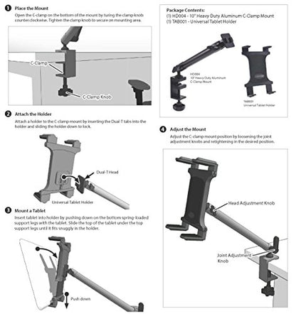 ARKON Mounts Heavy-Duty Tablet Clamp Mount for Desks or Treadmills | Universal Tablet Holder | Strong C-Clamp | Compatible with iPad, Samsung, Google, Huawei, Nokia, and more | TAB804